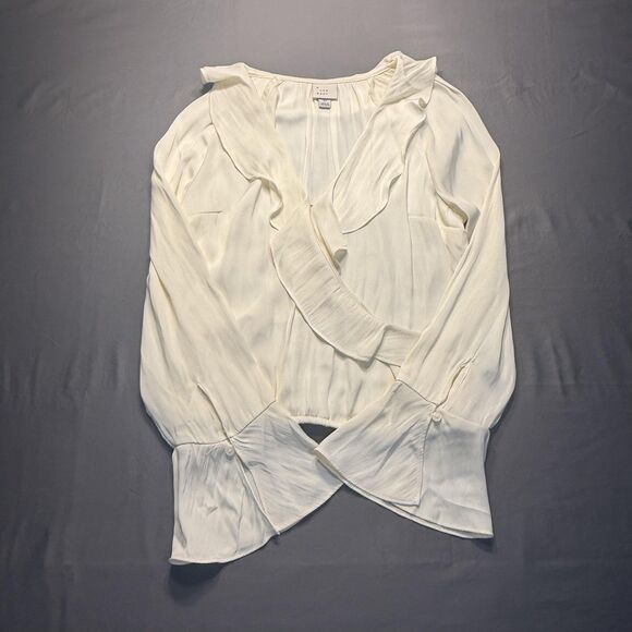 A New Day Shirt Womens XS White Ruffle Wrap Long Bell Sleeve Blouse Top - Picture 6 of 15